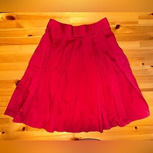 cotton pleated red knee length skirt